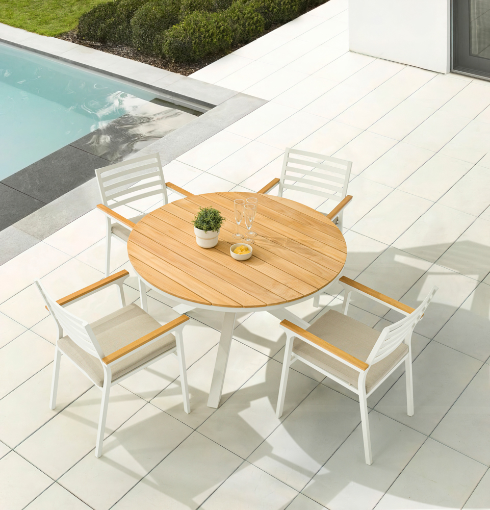 Silla de comedor Broome aluminio blanco  y teca