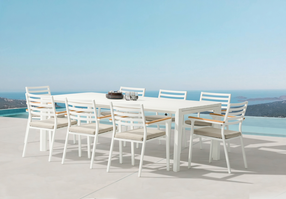 Silla de comedor Broome aluminio blanco  y teca