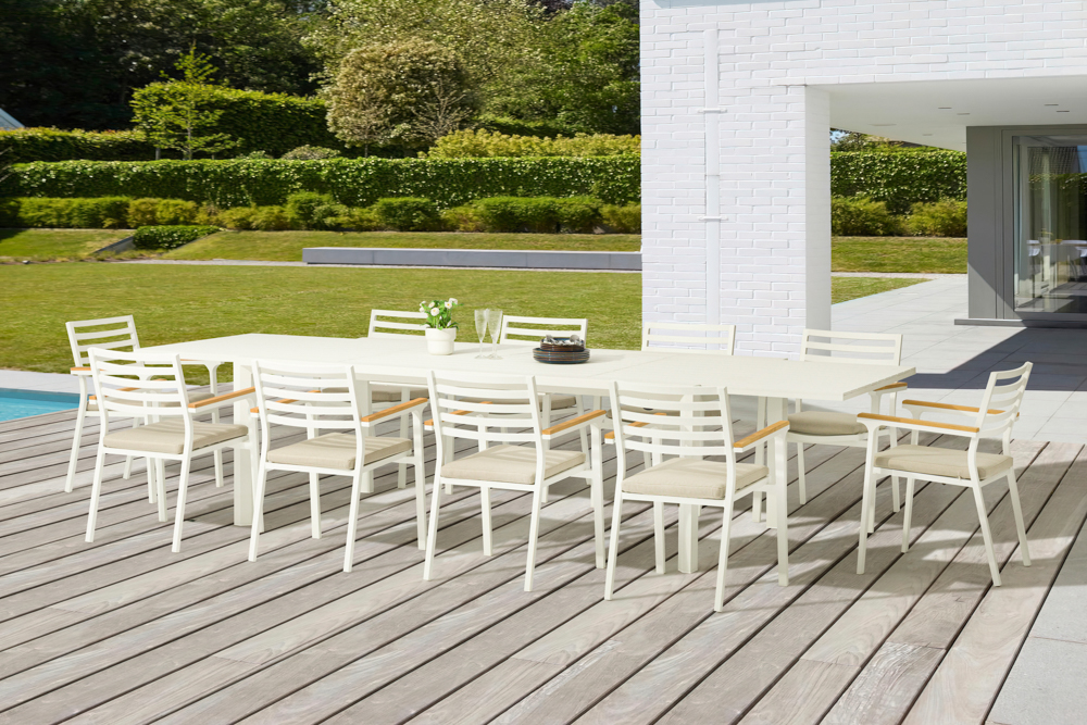 Silla de comedor Broome aluminio blanco  y teca