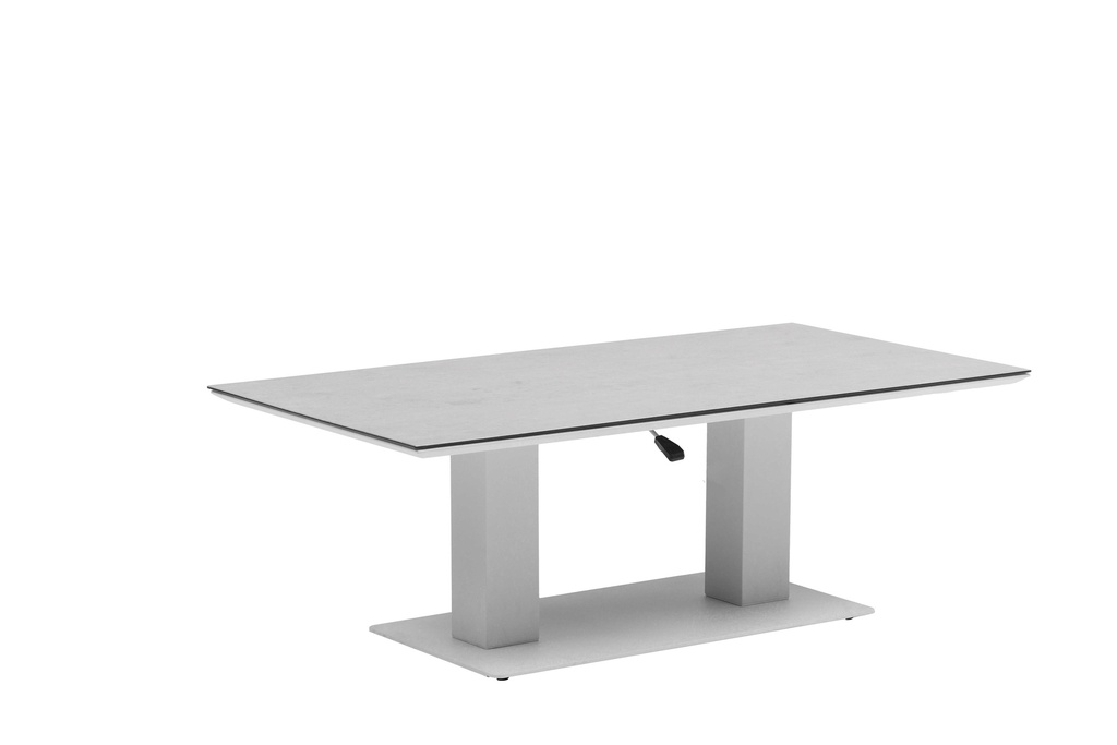 Mesa elevable Isabela 140x75x50/74  aluminio blanco con cristal cerámico gris claro