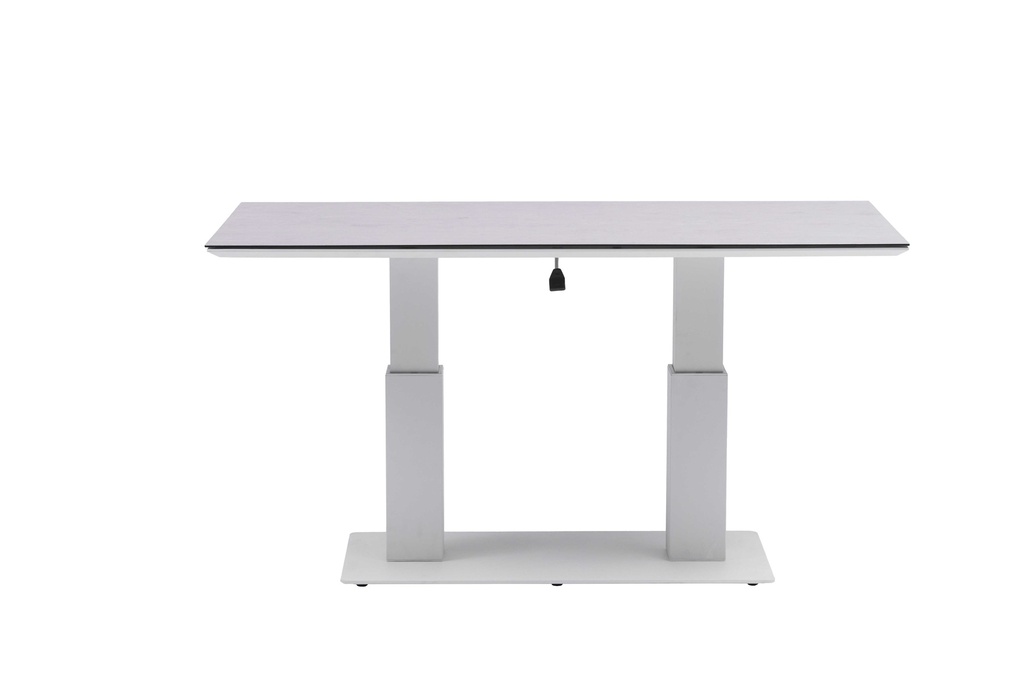 Mesa elevable Isabela 140x75x50/74  aluminio blanco con cristal cerámico gris claro