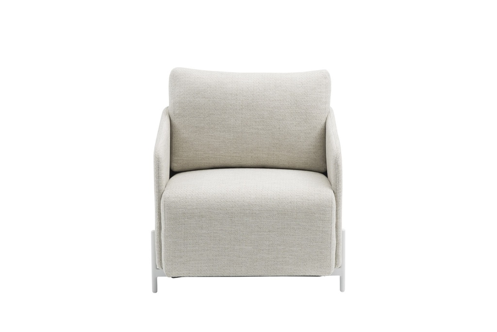 Sofá 1 plaza Corfu aluminio blanco y textil beige.