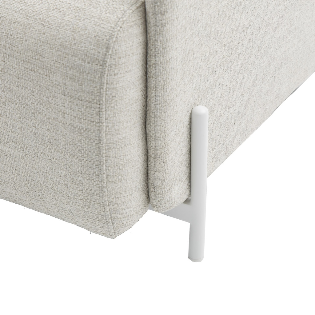 Sofá 1 plaza Corfu aluminio blanco y textil beige.