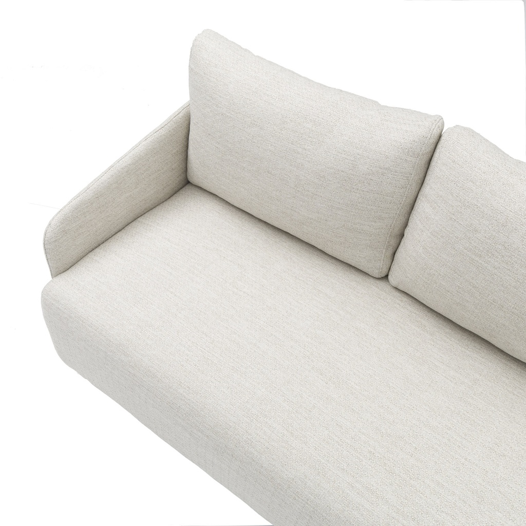 Sofá 3 plazas Corfu aluminio blanco y textil beige.