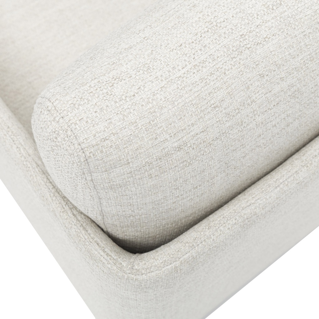 Sofá 3 plazas Corfu aluminio blanco y textil beige.