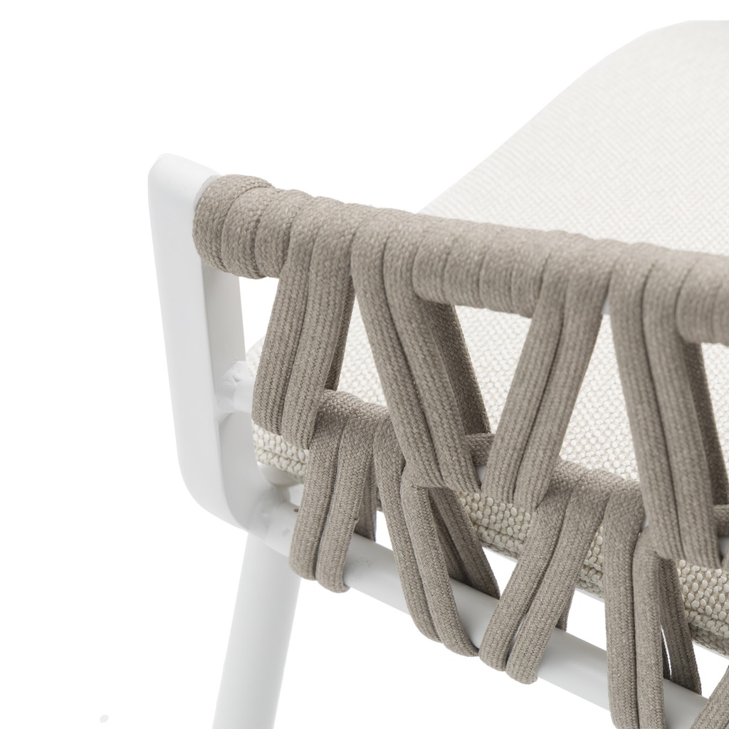 Silla de comedor Carson aluminio blanco textil beige