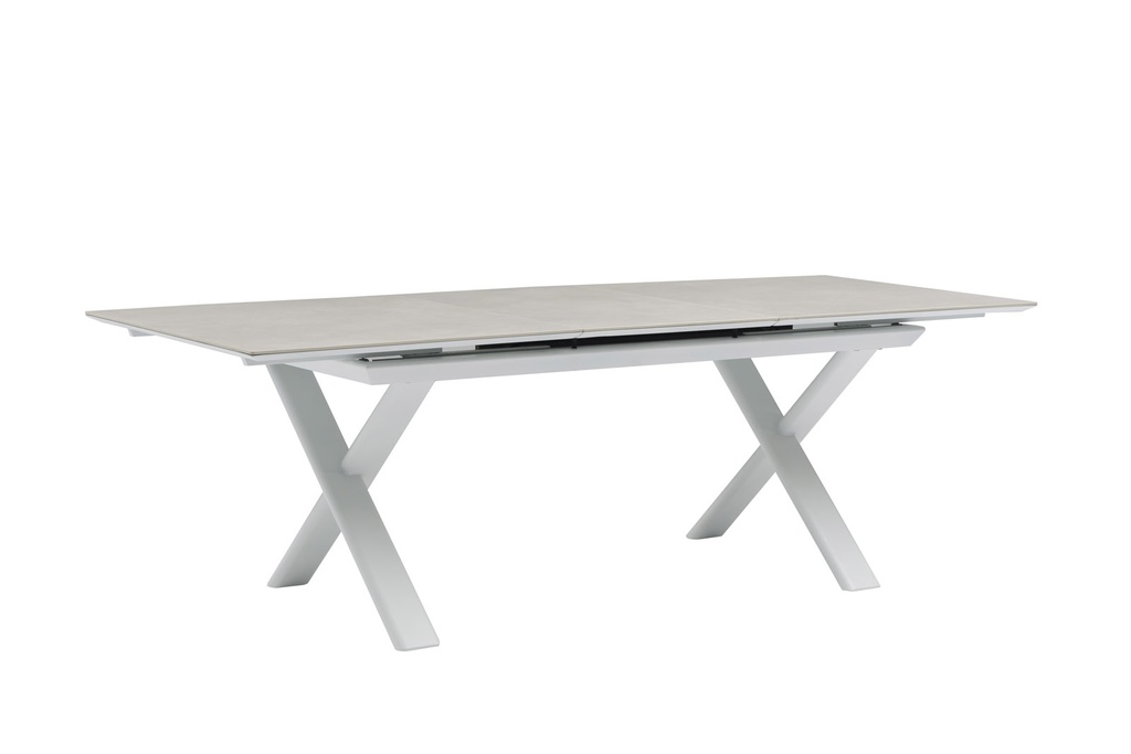 Mesa extensible Carson 100x180/240 cm aluminio blanco top mesa porcelánico gris