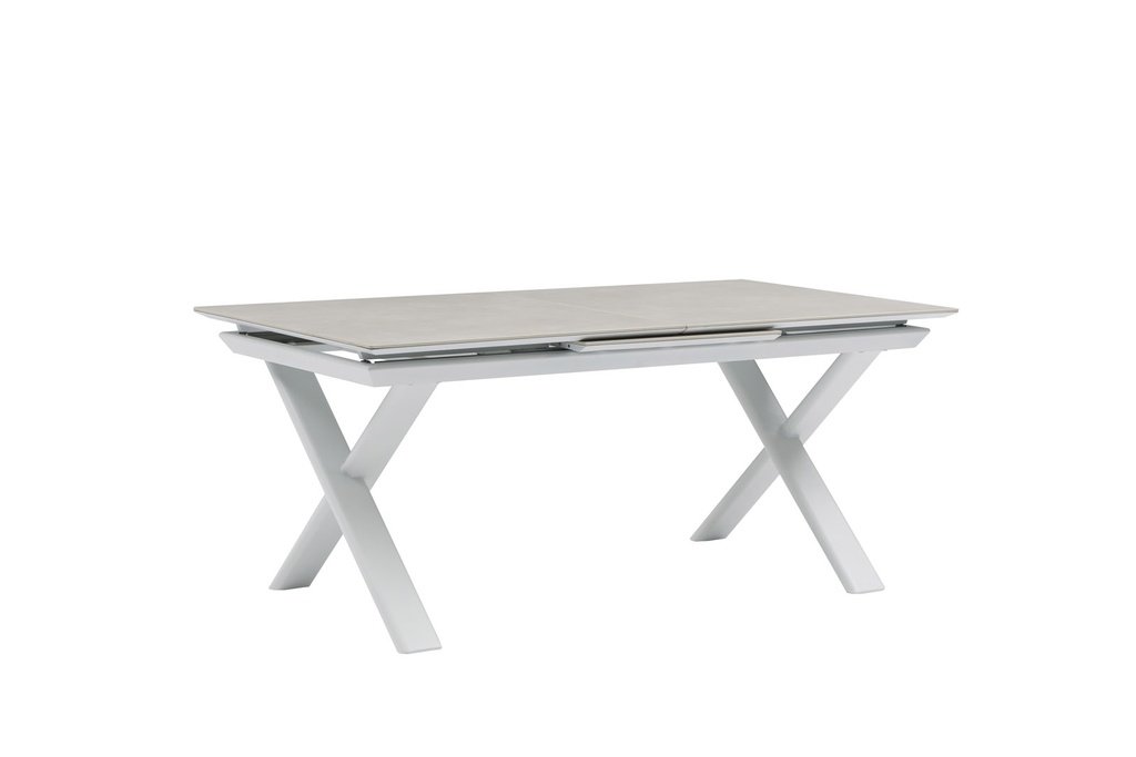 Mesa extensible Carson 100x180/240 cm aluminio blanco top mesa porcelánico gris