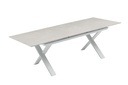 Mesa extensible Carson 100x180/240 cm aluminio blanco top mesa porcelánico gris