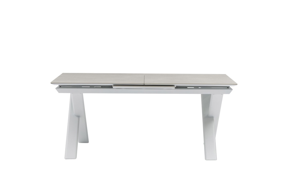 Mesa extensible Carson 100x180/240 cm aluminio blanco top mesa porcelánico gris