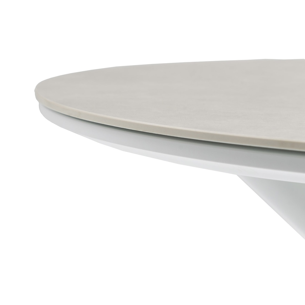 Mesa redonda Carson Ø 90cm aluminio blanco top mesa porcelánico gris.