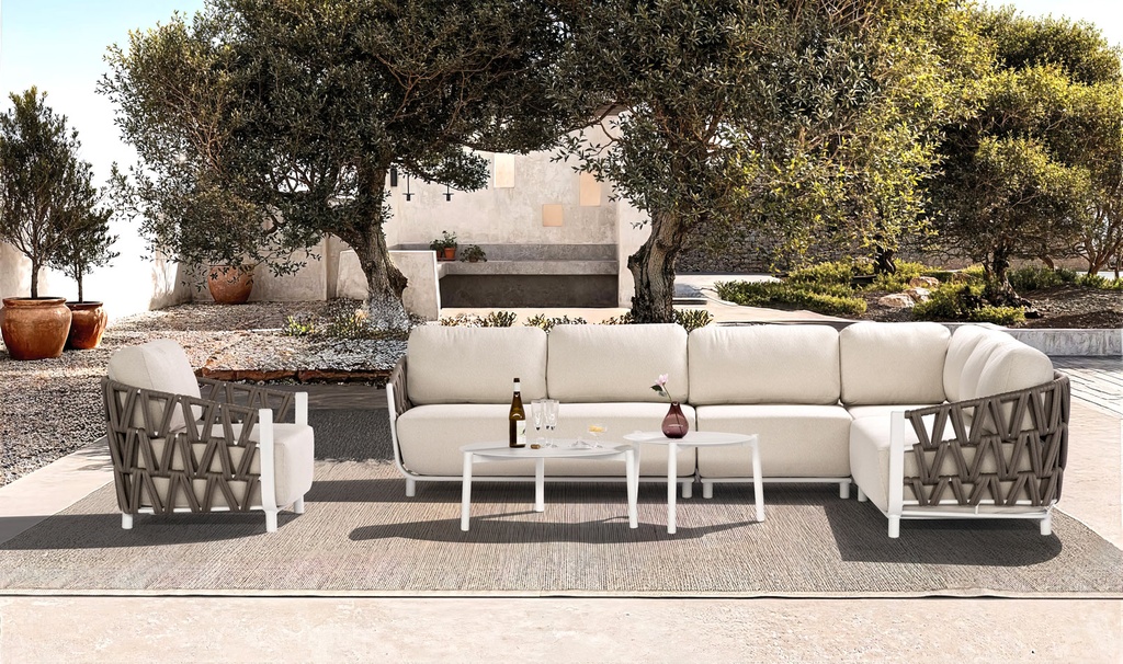 Módulo esquinero Carson aluminio blanco textil beige