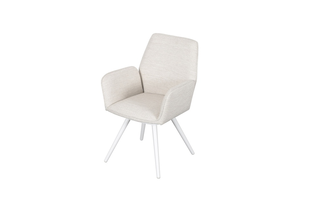 Silla de comedor giratoria Levin aluminio blanco textil beige