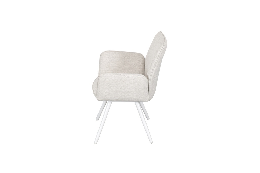 Silla de comedor giratoria Levin aluminio blanco textil beige