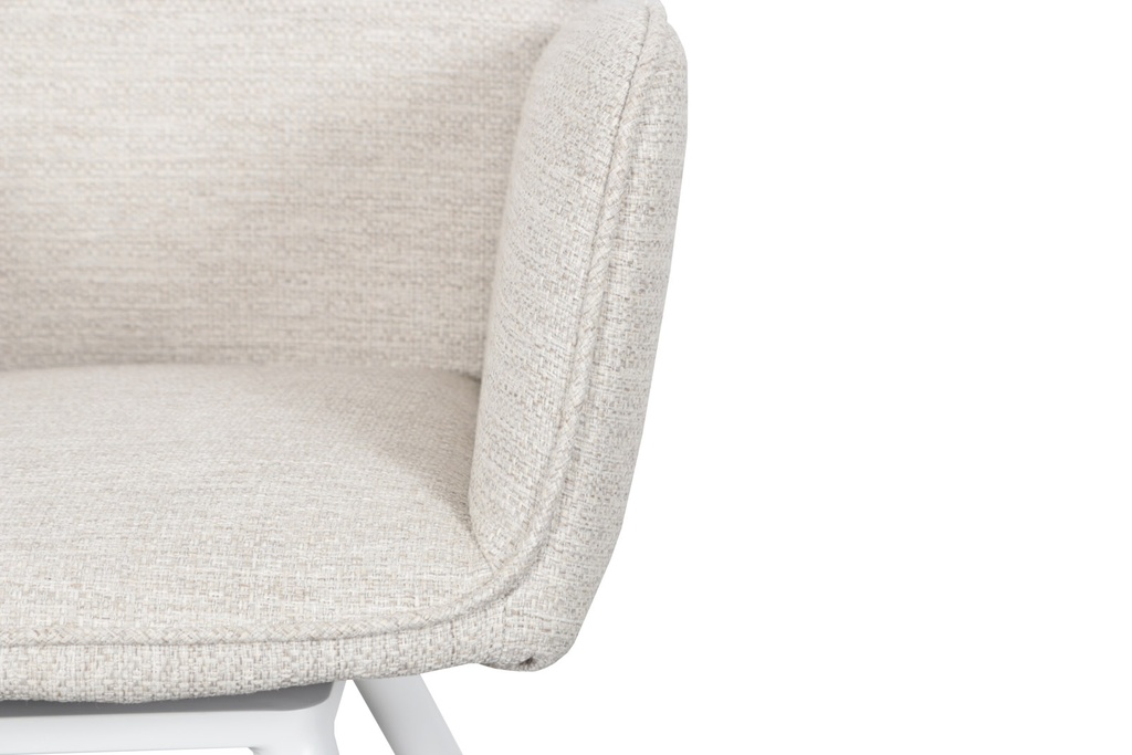 Silla de comedor giratoria Levin aluminio blanco textil beige