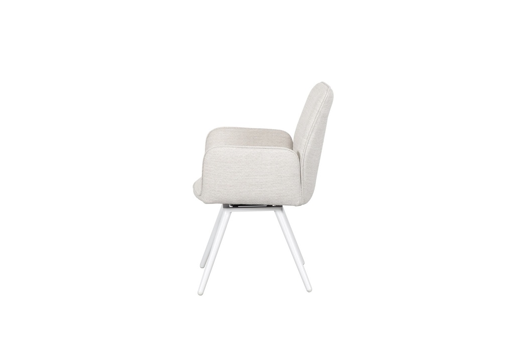 Silla de comedor giratoria Levin aluminio blanco textil beige