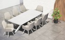 Silla de comedor giratoria Levin aluminio blanco textil beige