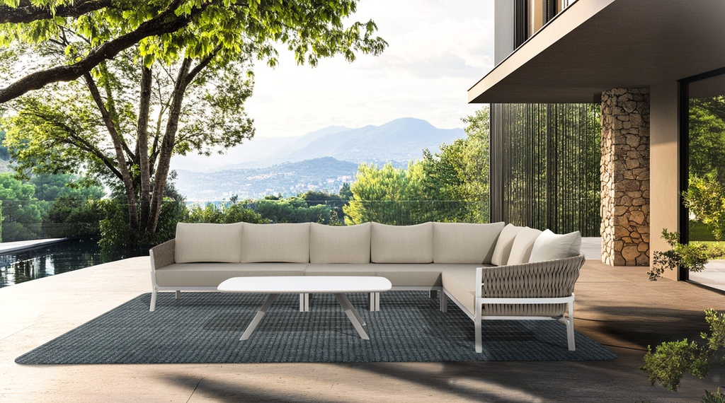 Módulo 2 plazas Anmore brazo izquierdo aluminio blanco textil greige (VF)