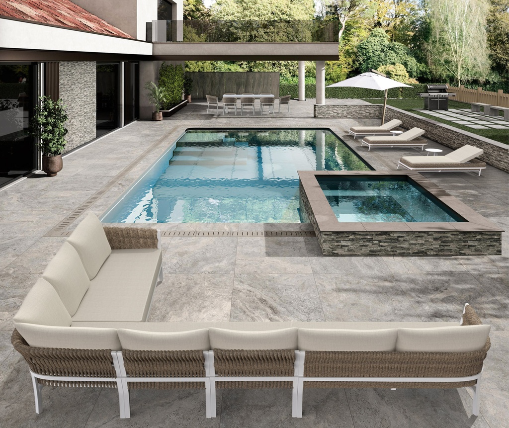 Tumbona Anmore aluminio blanco textil greige