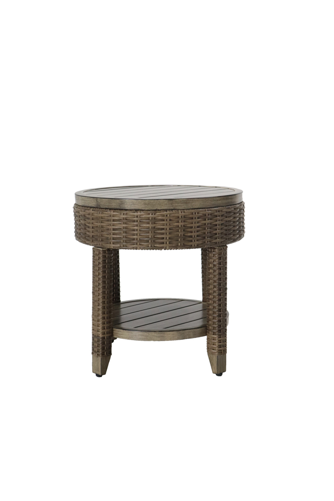 Mesa auxiliar Brent. Aluminio y rattan sintetico