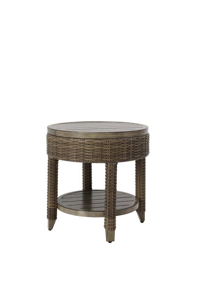 Mesa auxiliar Brent. Aluminio y rattan sintetico