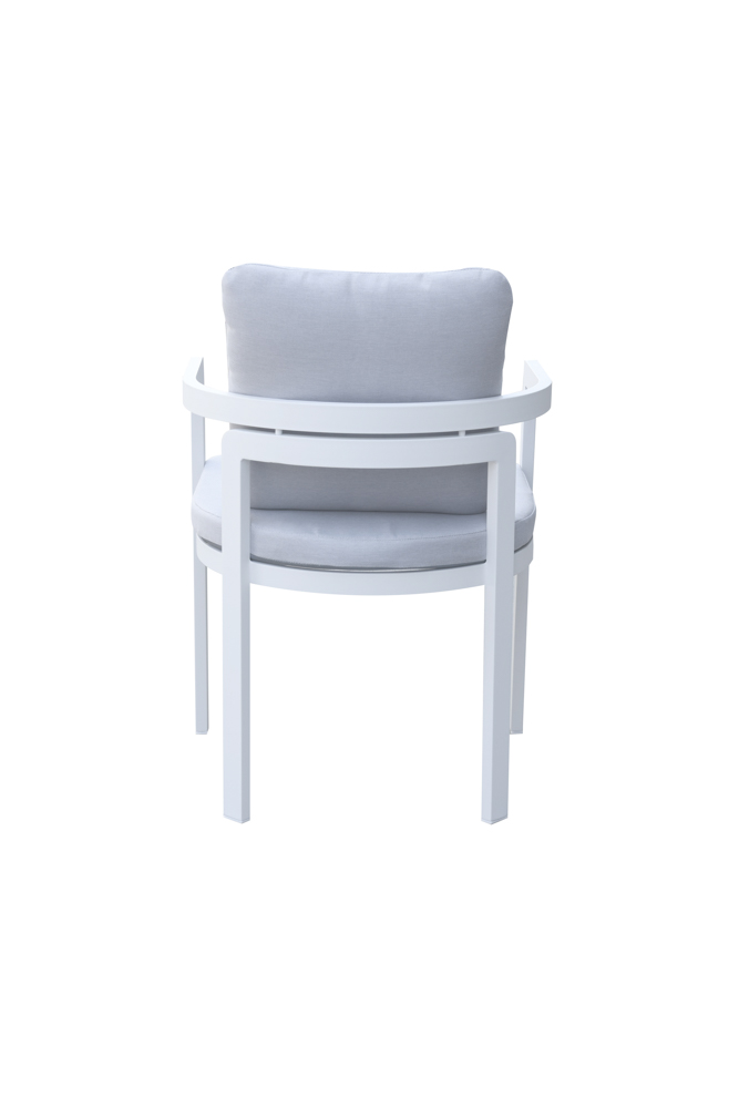 Sillon de comedor  Babylon. Aluminio blanco y textil gris claro