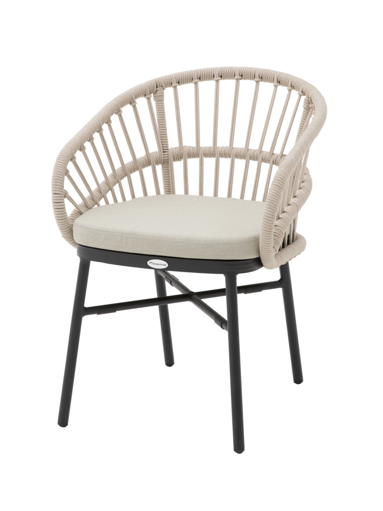 SILLA CON BRAZOS MILTON ALUMINIO NEGRO Y CUERDA TAUPE