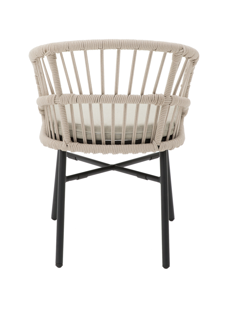 SILLA CON BRAZOS MILTON ALUMINIO NEGRO Y CUERDA TAUPE