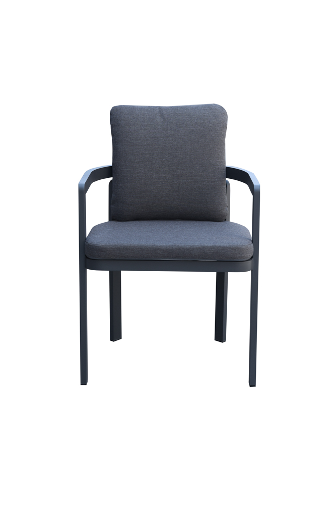 Sillon de comedor  Babylon.  Aluminio gris antracita y textil gris marino