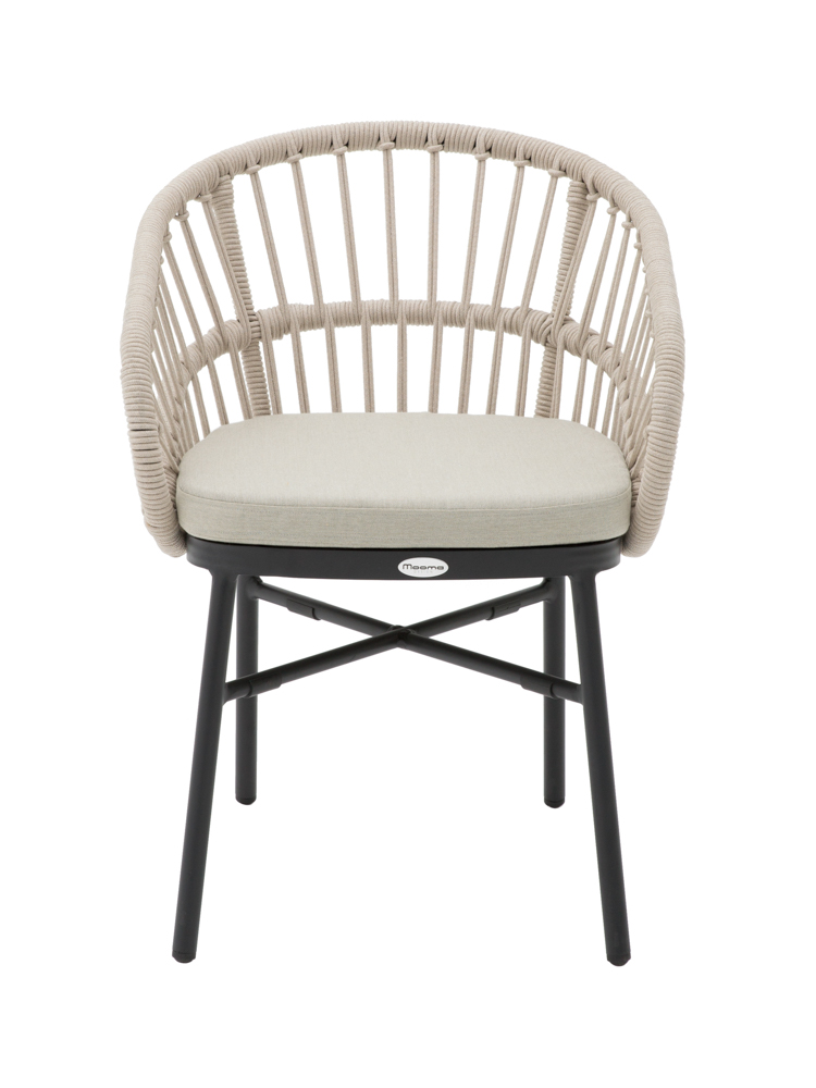 SILLA CON BRAZOS MILTON ALUMINIO NEGRO Y CUERDA TAUPE