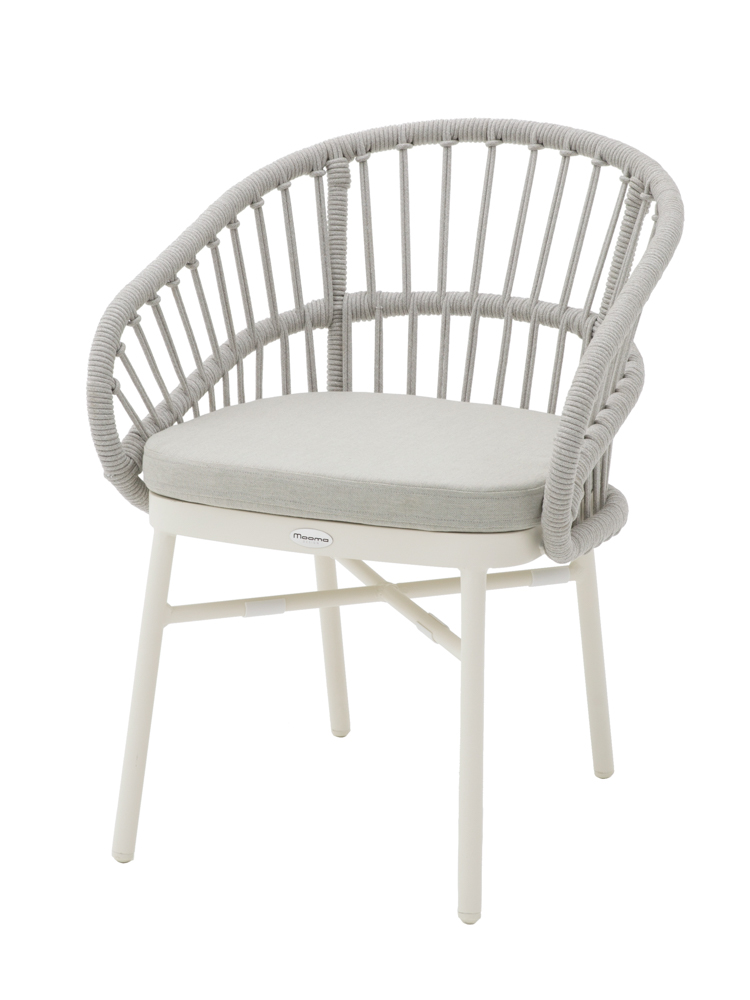 SILLA CON BRAZOS MILTON ALUMINIO BLANCO Y CUERDA GRIS