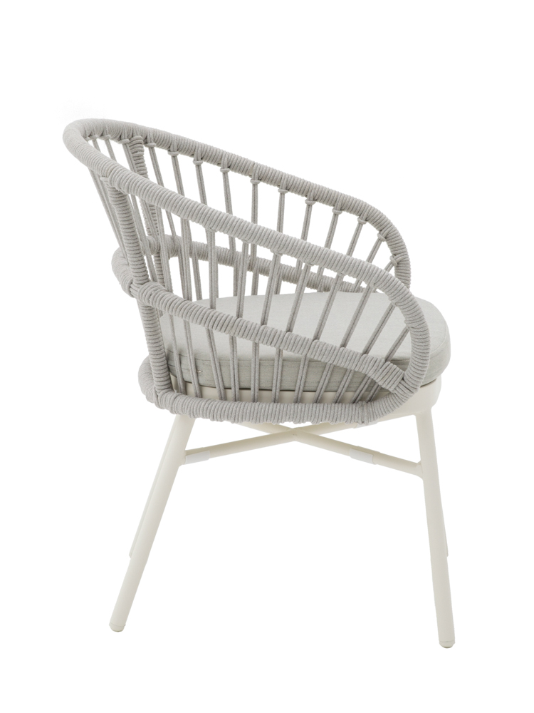 SILLA CON BRAZOS MILTON ALUMINIO BLANCO Y CUERDA GRIS