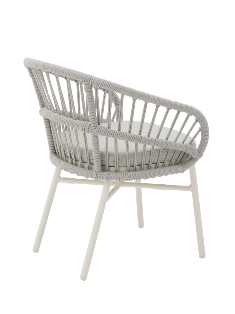 SILLA CON BRAZOS MILTON ALUMINIO BLANCO Y CUERDA GRIS