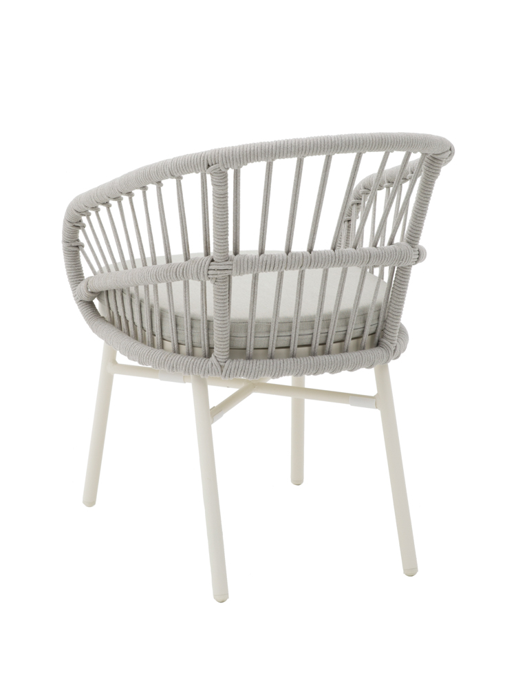 SILLA CON BRAZOS MILTON ALUMINIO BLANCO Y CUERDA GRIS
