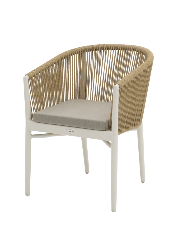 SILLA CON BRAZOS FAIRLEE ALUMINIO BLANCO  Y TRENZADO NATURAL