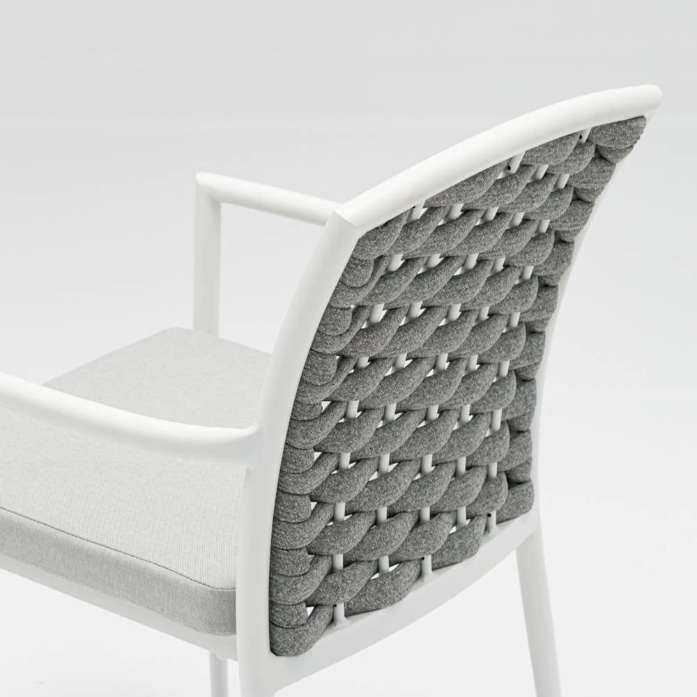 Silla de comedor Walga aluminio blanco cojin gris claro