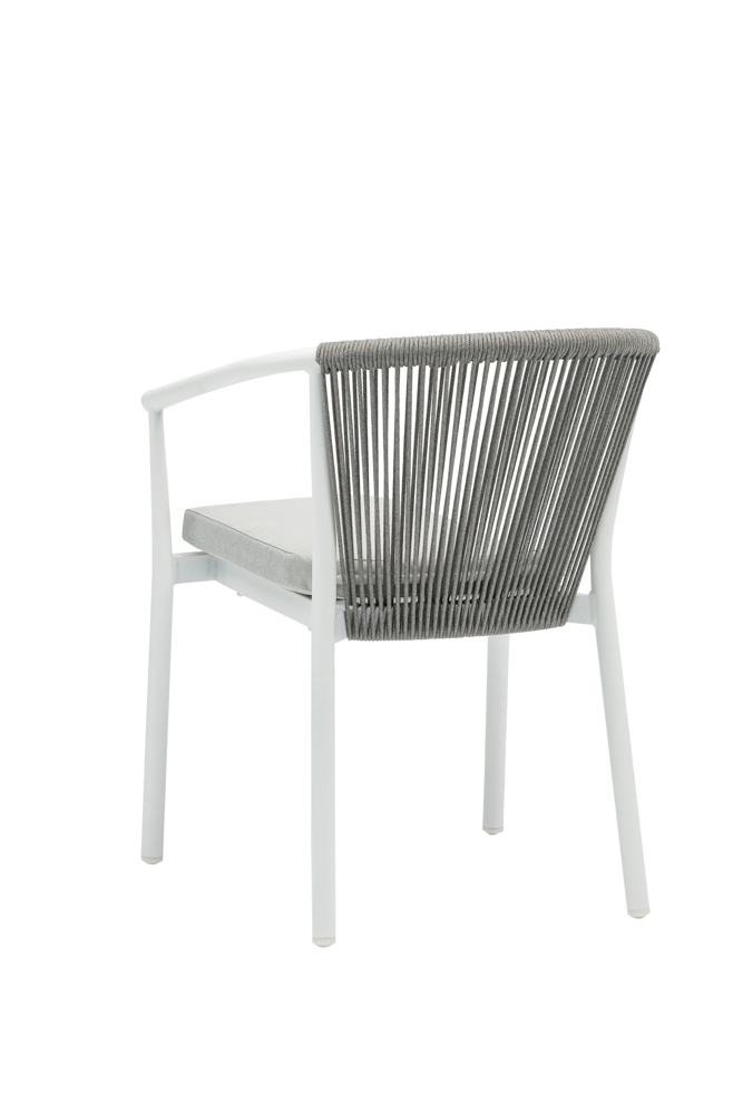 Silla de comedor Moana aluminio blanco cojin gris claro