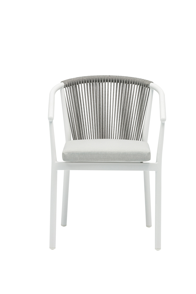 Silla de comedor Moana aluminio blanco cojin gris claro