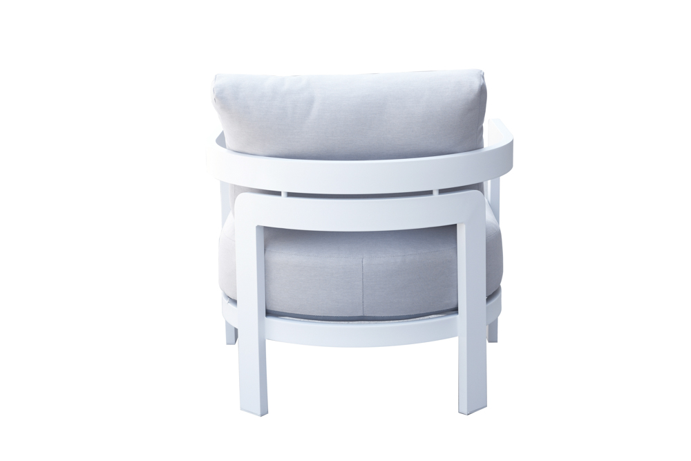 Sofa de 1 plaza Babylon. Aluminio blanco y textil gris claro