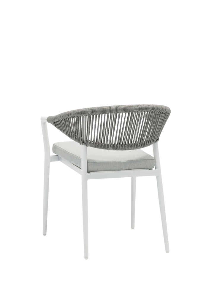 Silla de comedor Ross aluminio blanco cojin gris claro