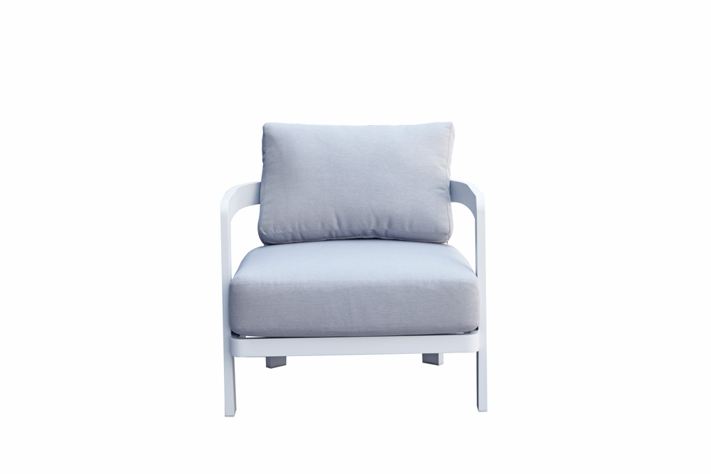 Sofa de 1 plaza Babylon. Aluminio blanco y textil gris claro
