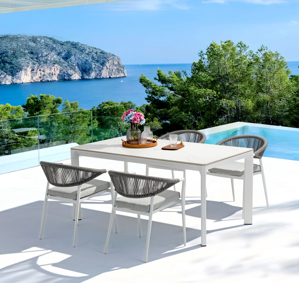 Silla de comedor Ross aluminio blanco cojin gris claro