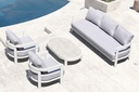 Sofa de 1 plaza Babylon. Aluminio blanco y textil gris claro