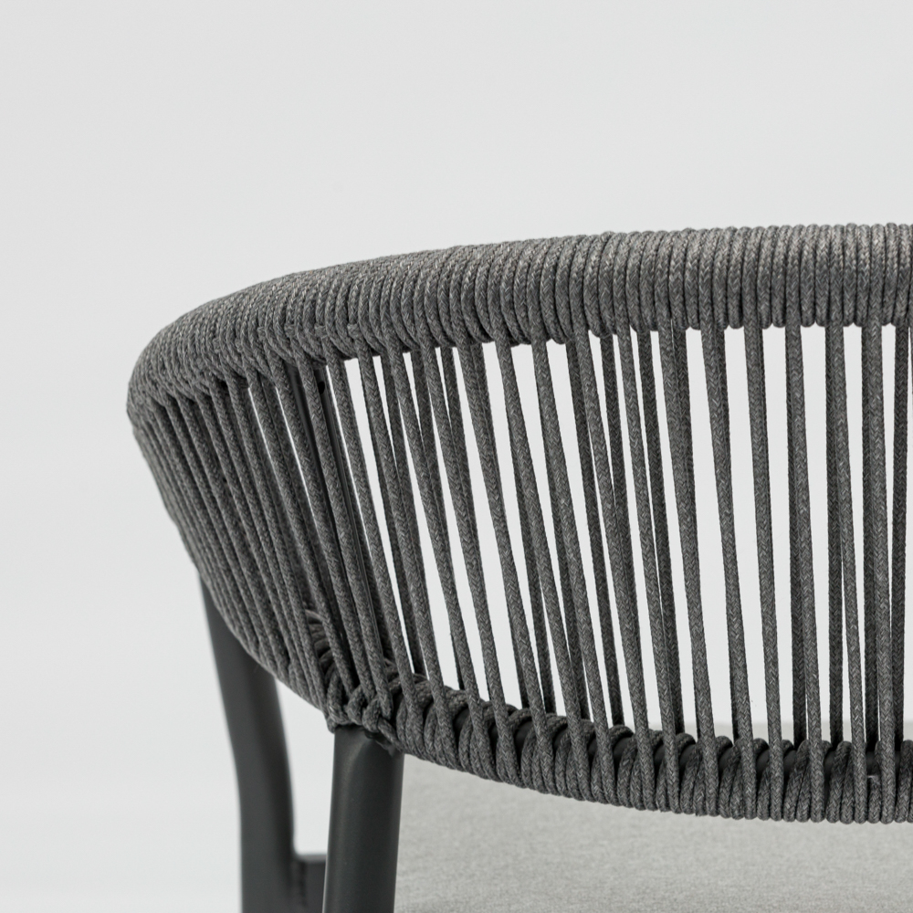 Silla de comedor Ross aluminio antracita cojin gris marino