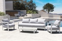 Sofa de 1 plaza Babylon. Aluminio blanco y textil gris claro