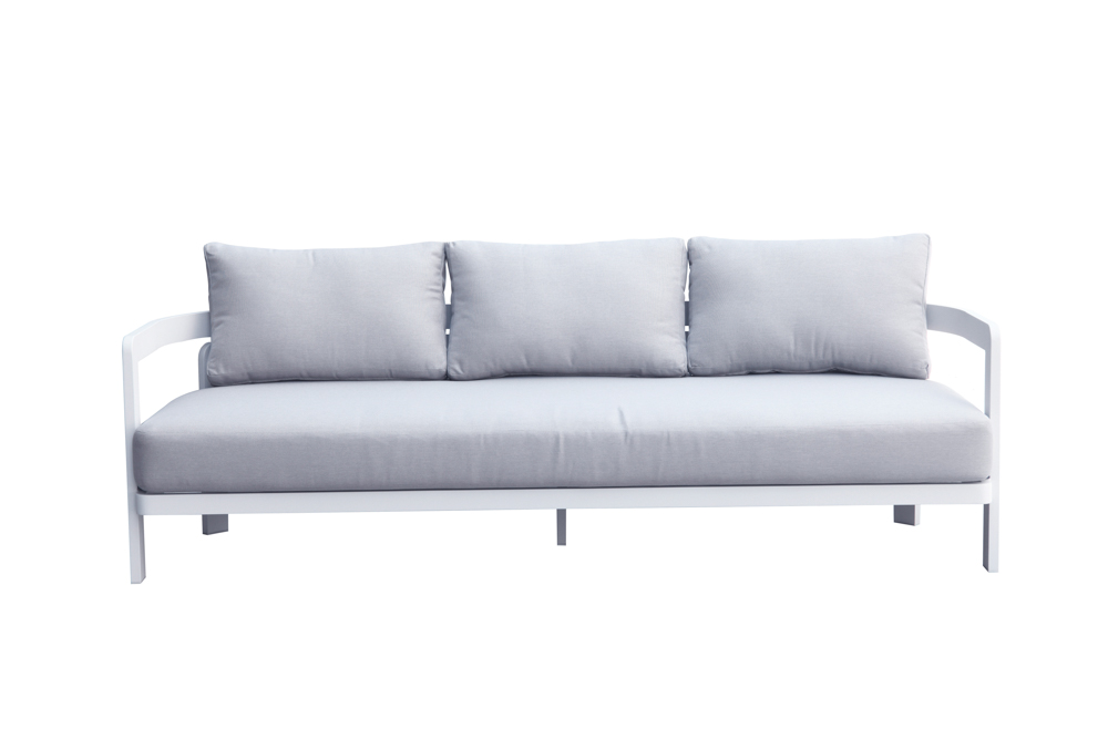 Sofa de 3 plazas Babylon. Aluminio blanco y textil gris claro