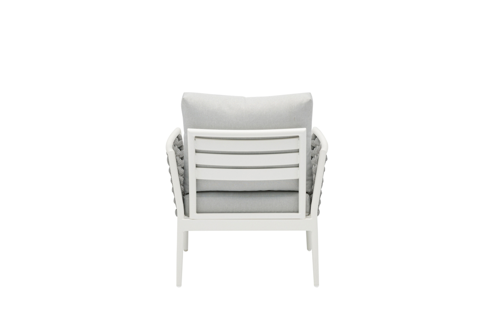 Sofa 1 plaza Walga aluminio blanco cojin gris claro