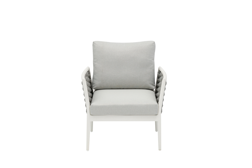 Sofa 1 plaza Walga aluminio blanco cojin gris claro