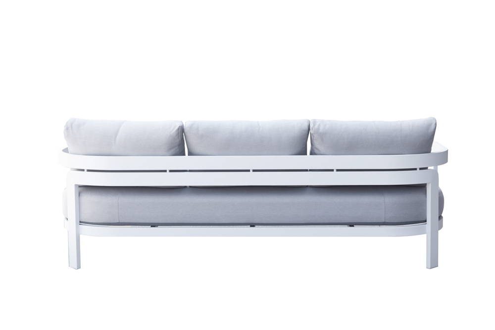 Sofa de 3 plazas Babylon. Aluminio blanco y textil gris claro