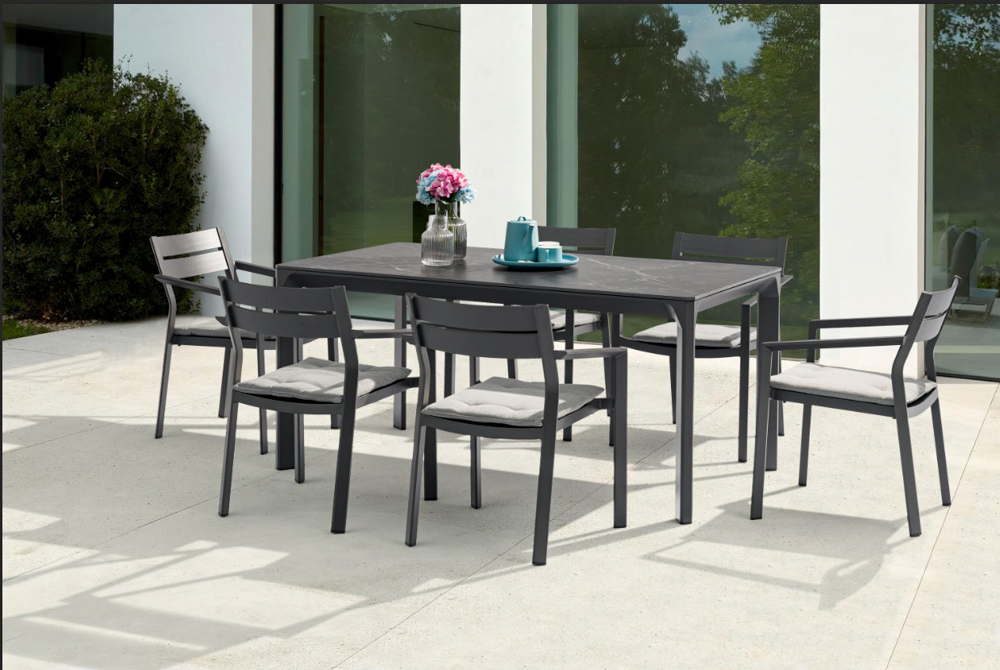 Mesa de comedor Boori 160x90 alu antracita top sint. Negro